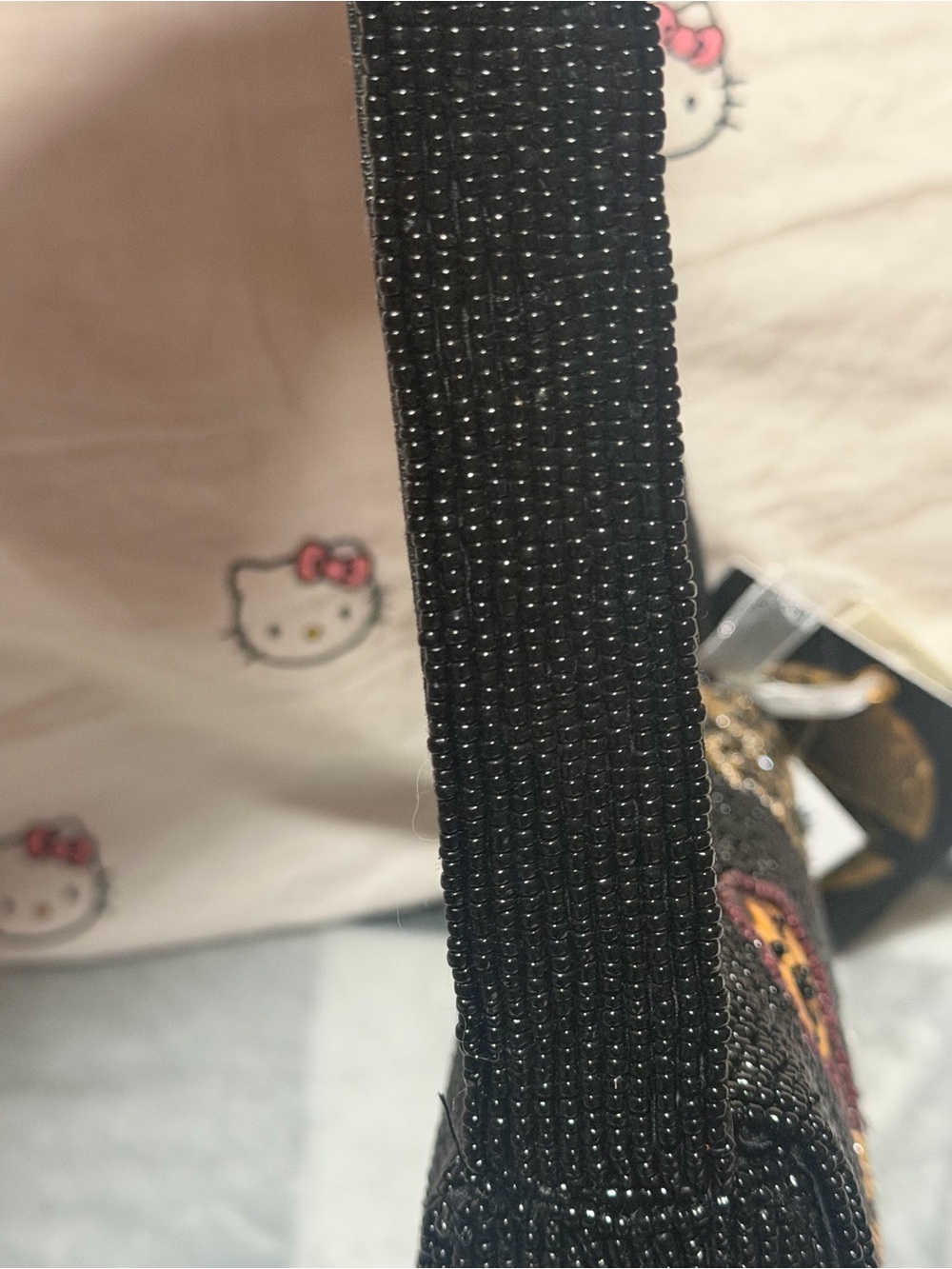 Black Beaded Halloween Dog Motif Shoulder Bag - Picture 4 of 7